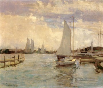 Gloucester Harbor Impressionist seascape John Henry Twachtman Oil Paintings